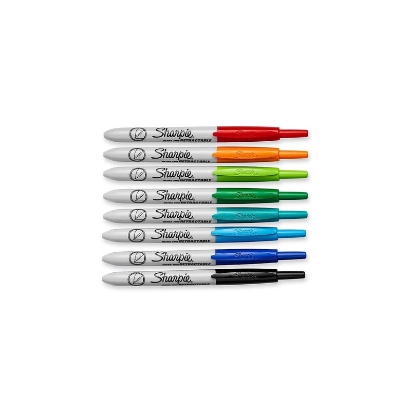 SHARPIE Retractable Permanent Markers, Ultra Fine Tip, Assorted, 8/Pack (1742025) - Image 2